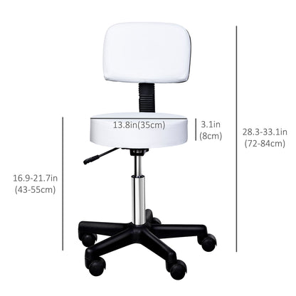 Adjustable Rolling Stool with Back, PU Leather Round Swivel Drafting Stool with Wheels for Kitchen, Salon Spa, Bar, Home Office, Massage, White Salon Stools White  at Gallery Canada