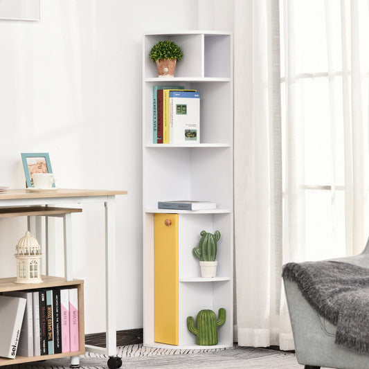 5-Tier Corner Bookcase, Bookshelf, Freestanding Shelf Unit with Storage Compartments and Door Cabinet, White White Bookshelves Multi Colour  at Gallery Canada