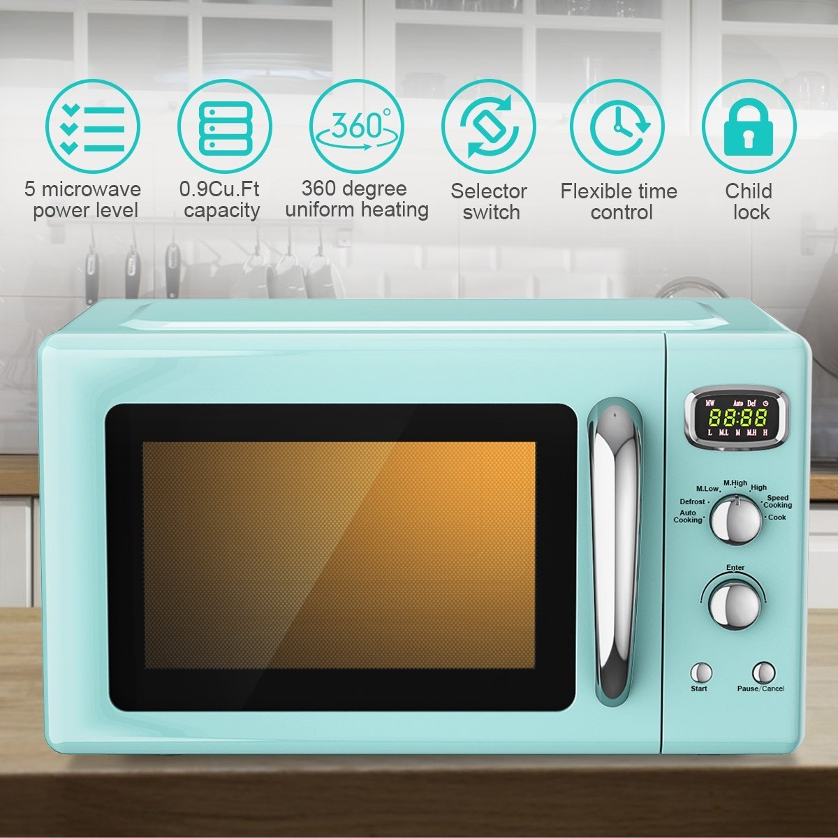 0.9 Cu.ft Retro Countertop Compact Microwave Oven, Green Toaster Ovens   at Gallery Canada