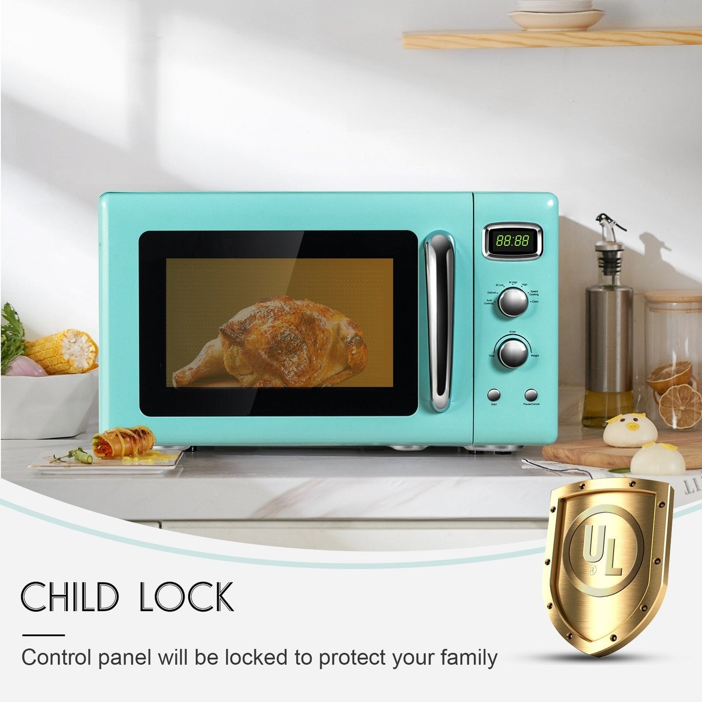 0.9 Cu.ft Retro Countertop Compact Microwave Oven, Green Toaster Ovens   at Gallery Canada