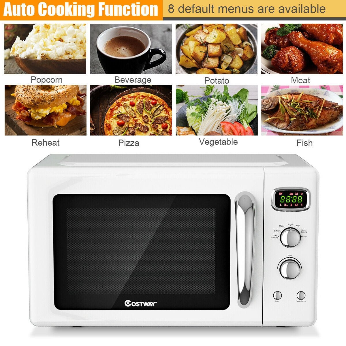 0.9 Cu.ft Retro Countertop Compact Microwave Oven, White Toaster Ovens   at Gallery Canada