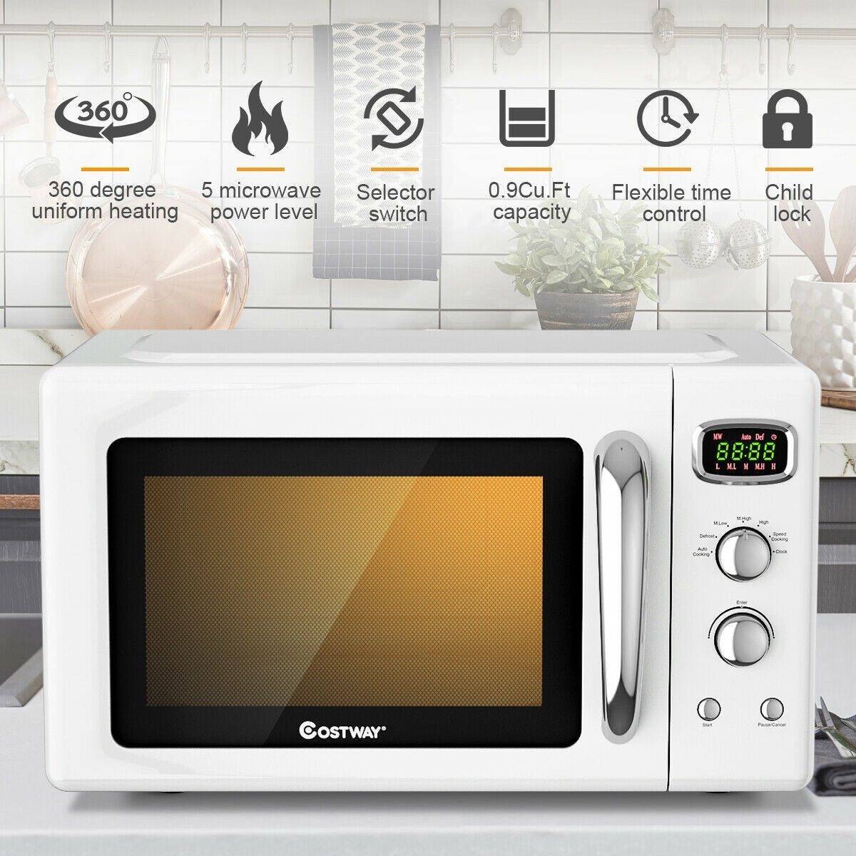 0.9 Cu.ft Retro Countertop Compact Microwave Oven, White Toaster Ovens   at Gallery Canada