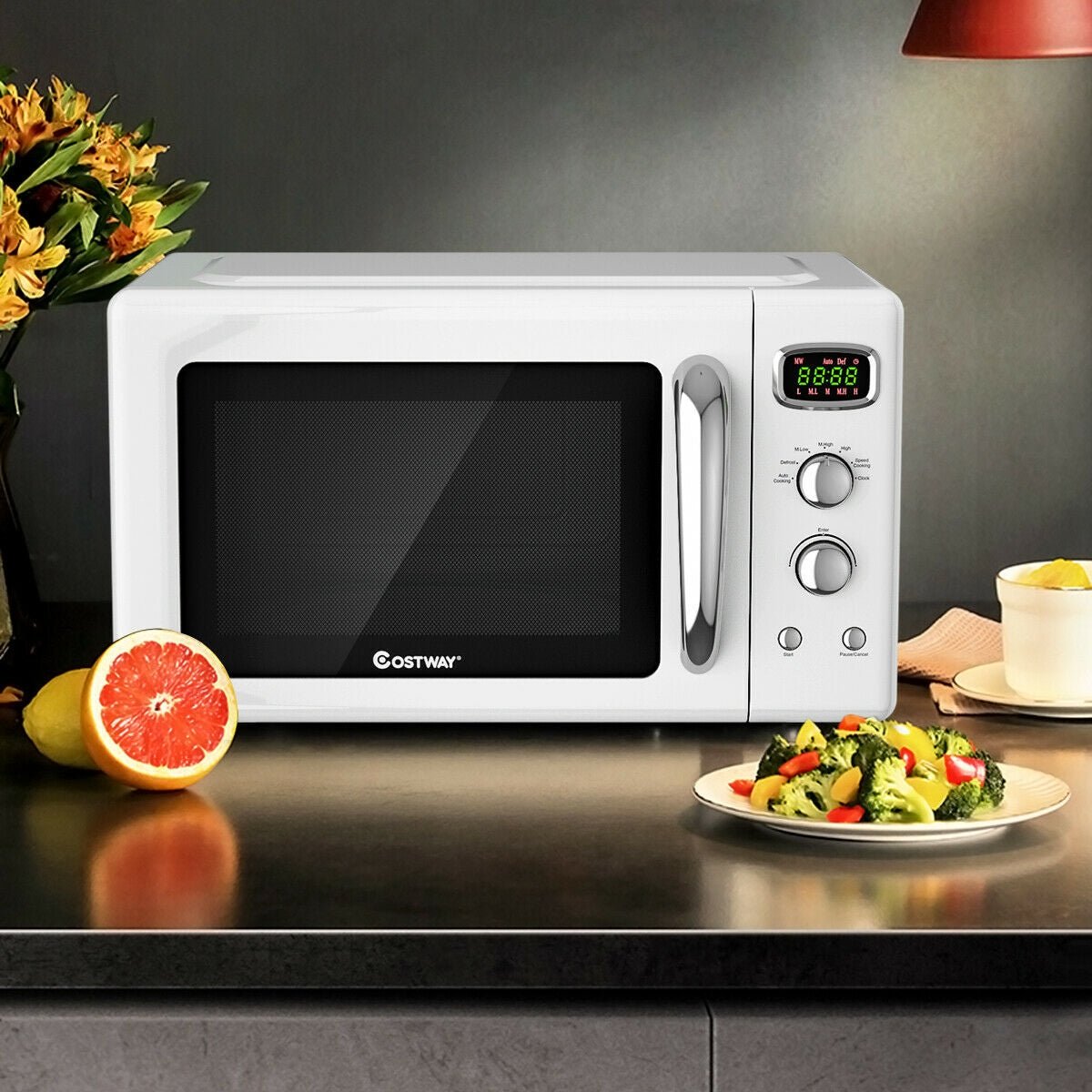 0.9 Cu.ft Retro Countertop Compact Microwave Oven, White Toaster Ovens   at Gallery Canada