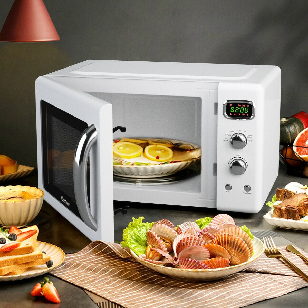 0.9 Cu.ft Retro Countertop Compact Microwave Oven, White Toaster Ovens   at Gallery Canada