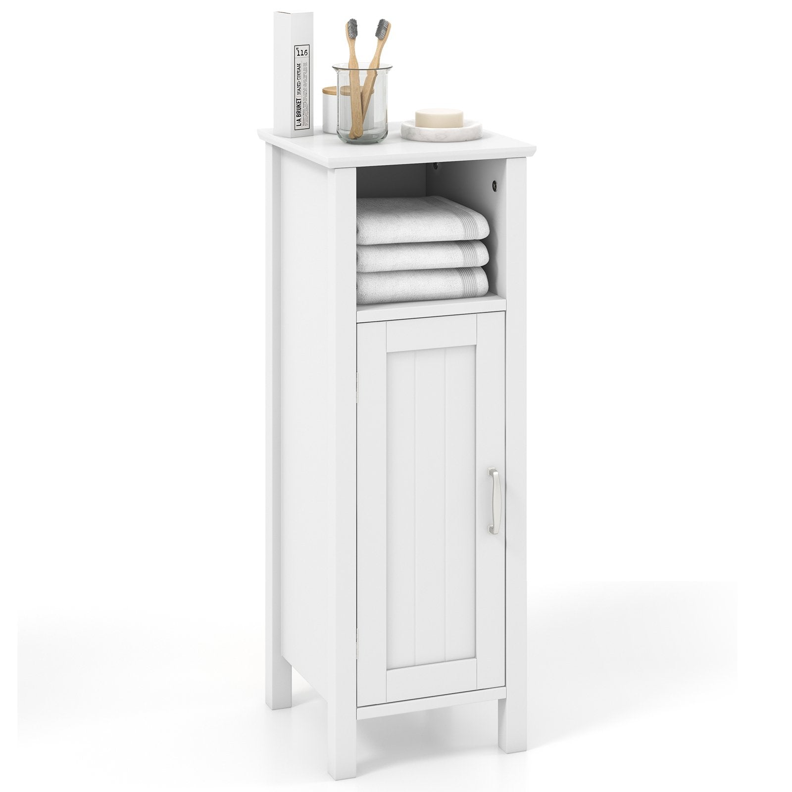 1-Door Freestanding Bathroom Cabinet with Open Shelf, White Floor Cabinets   at Gallery Canada