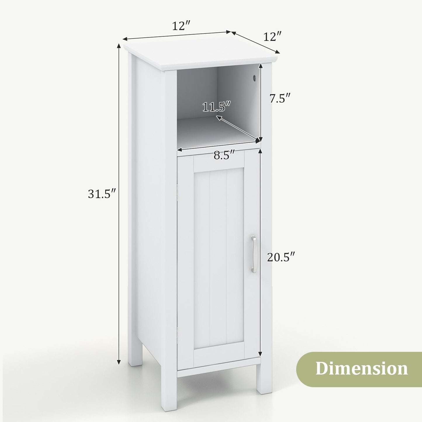 1-Door Freestanding Bathroom Cabinet with Open Shelf, White Floor Cabinets   at Gallery Canada