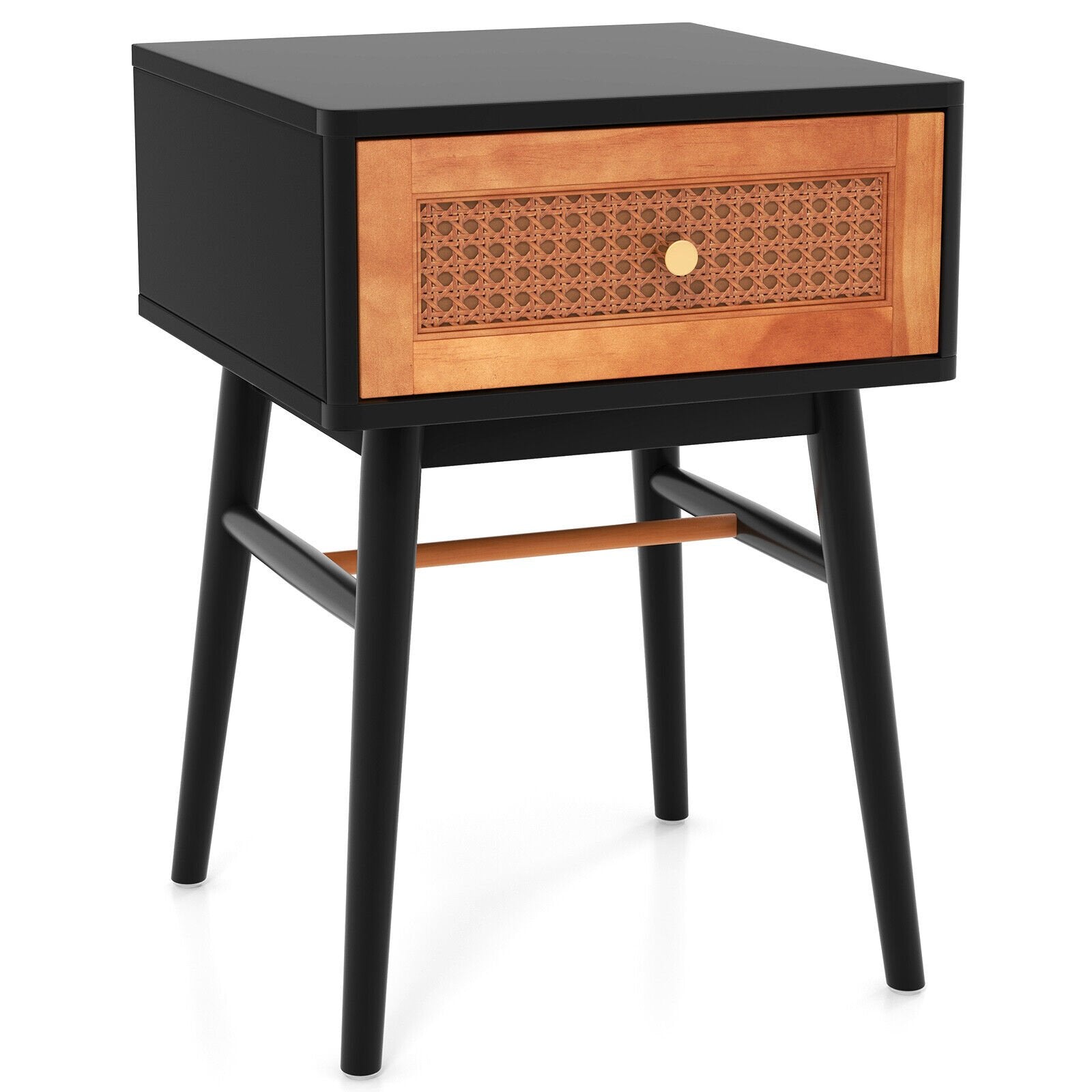 1-Drawer Modern Bedside Table with Solid Wood Legs, Black Nightstands   at Gallery Canada