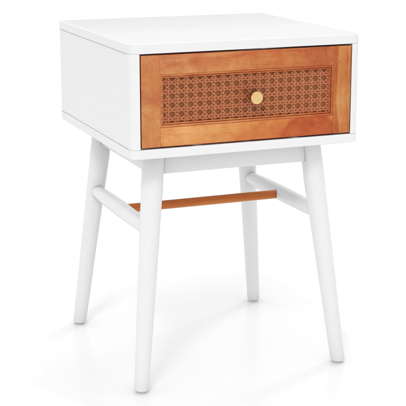 1-Drawer Modern Bedside Table with Solid Wood Legs, White Nightstands   at Gallery Canada