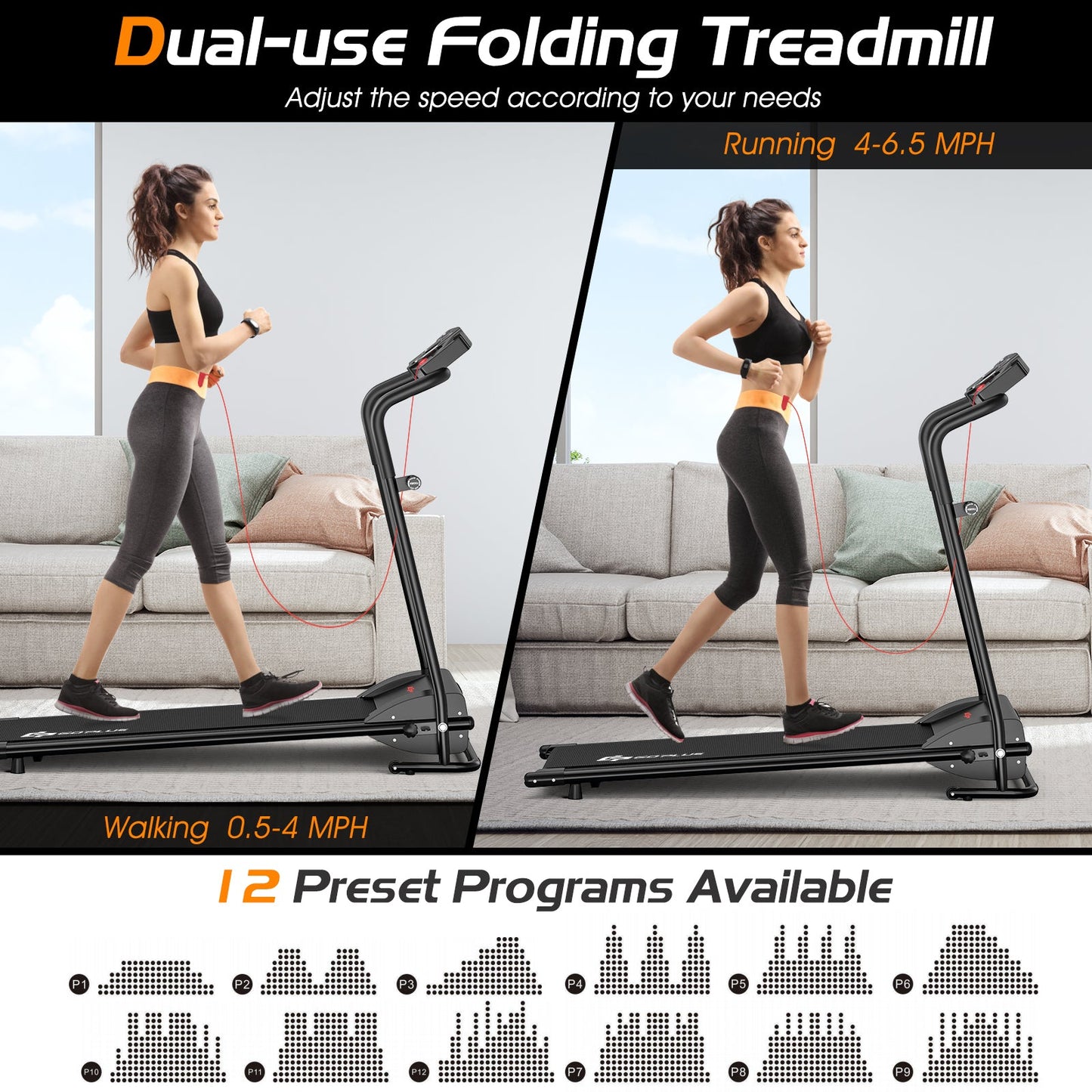 1 HP Electric Mobile Power Foldable Treadmill with Operation Display Treadmills   at Gallery Canada