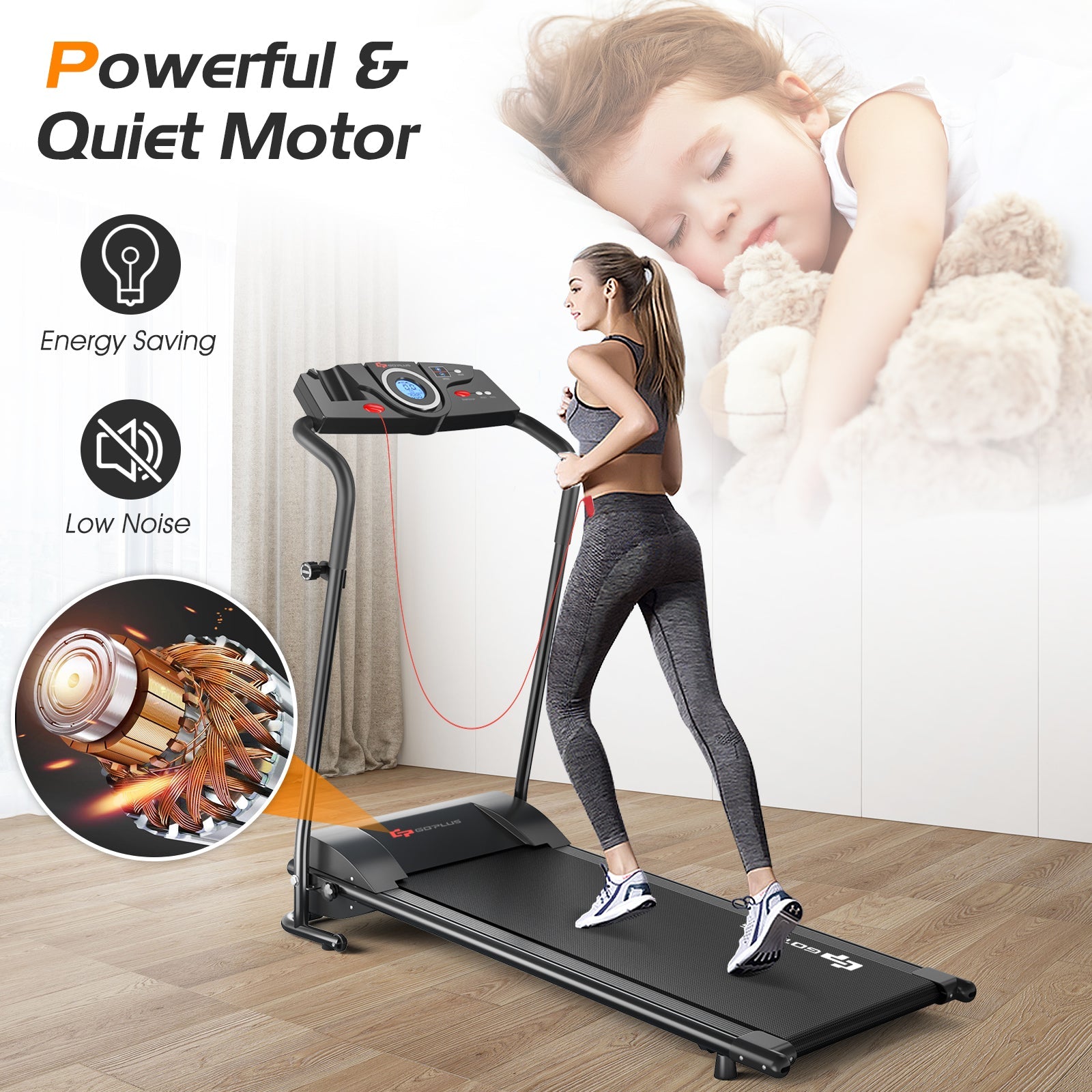 1 HP Electric Mobile Power Foldable Treadmill with Operation Display Treadmills   at Gallery Canada