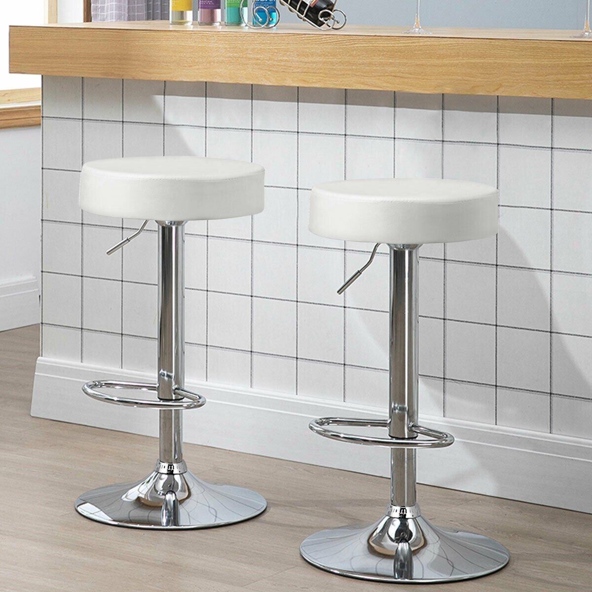 1 PC Round Bar Stool Adjustable Swivel Pub Chair, White Bar Stools   at Gallery Canada