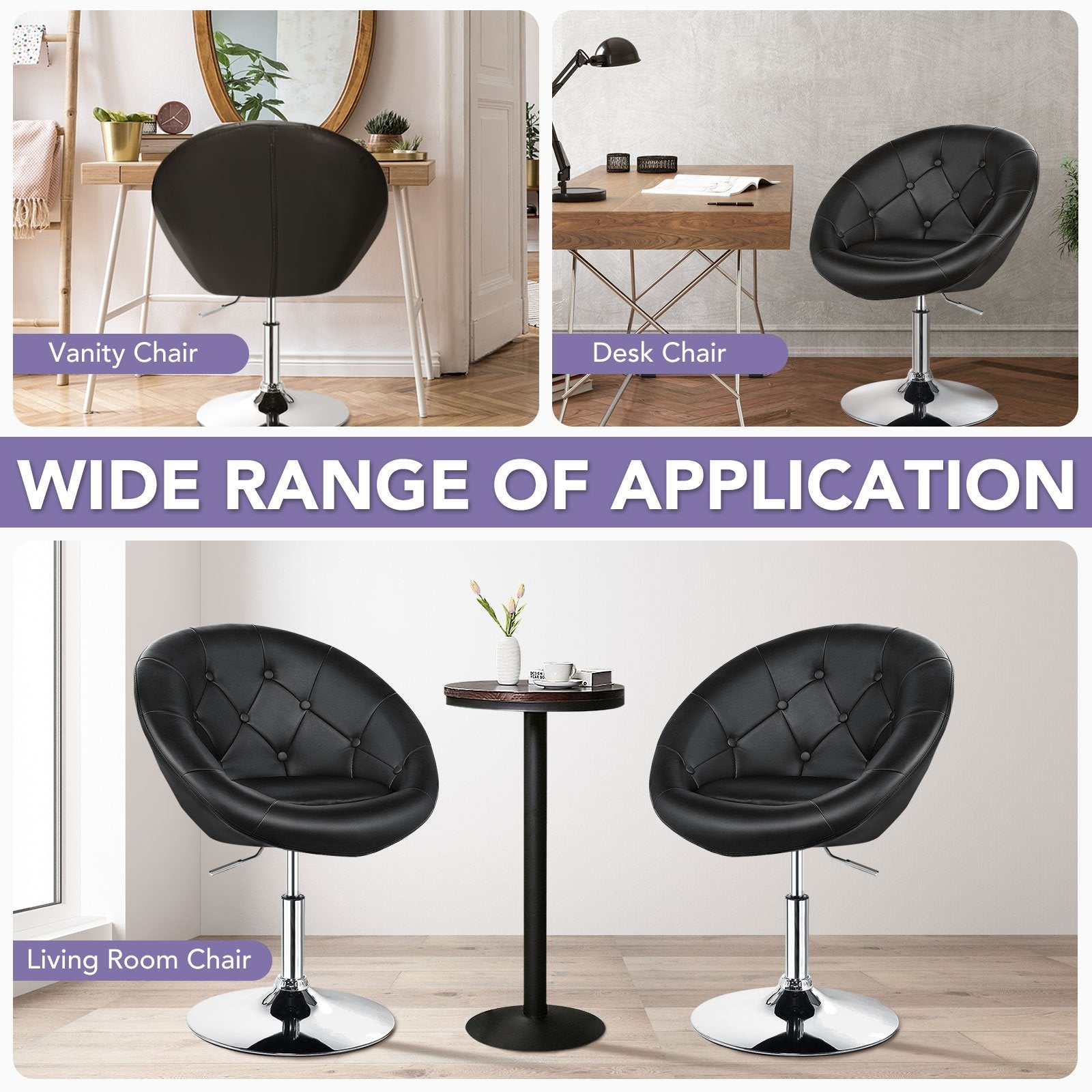 1 Piece Adjustable Modern Swivel Round Tufted, Black Leisure Chairs   at Gallery Canada