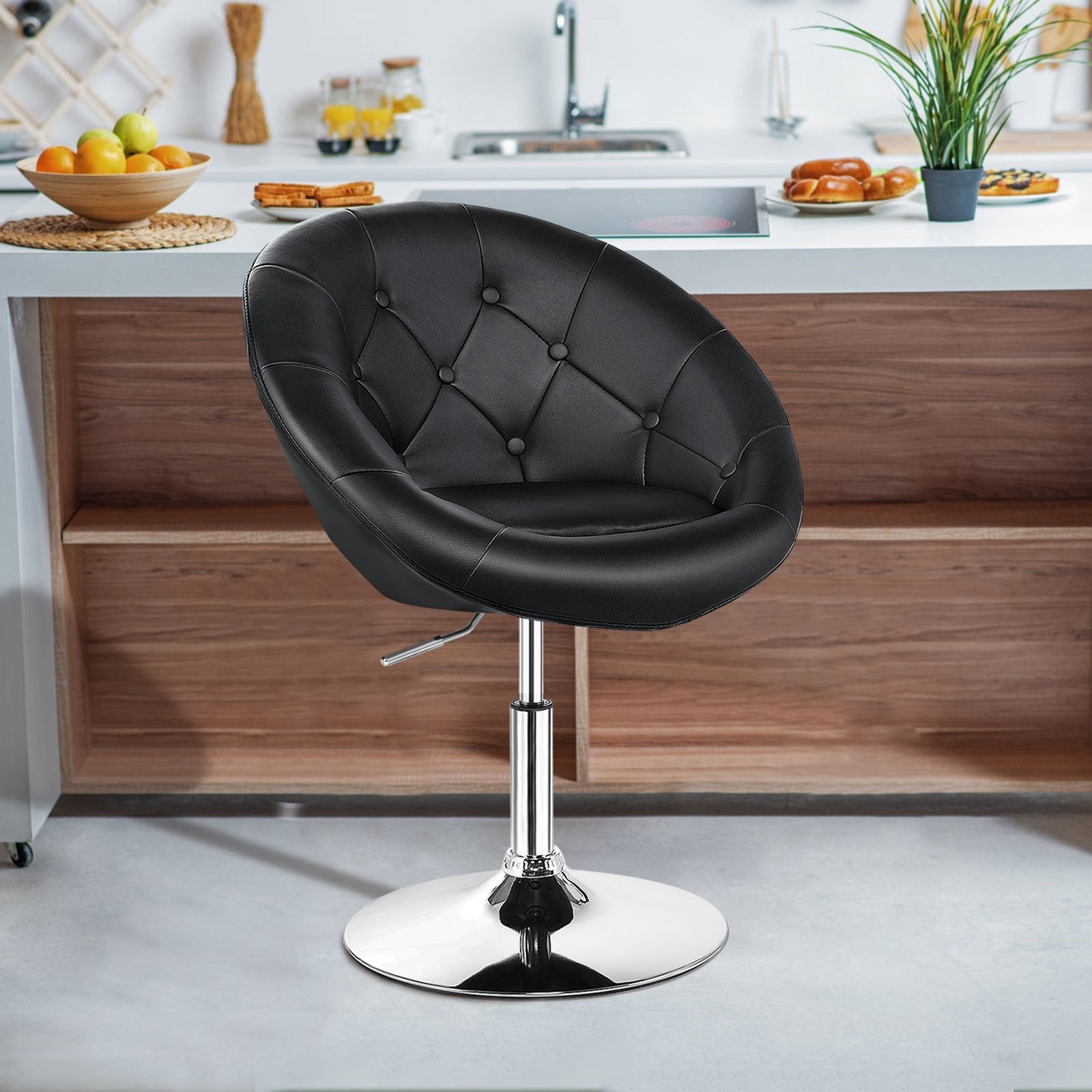 1 Piece Adjustable Modern Swivel Round Tufted, Black Leisure Chairs   at Gallery Canada