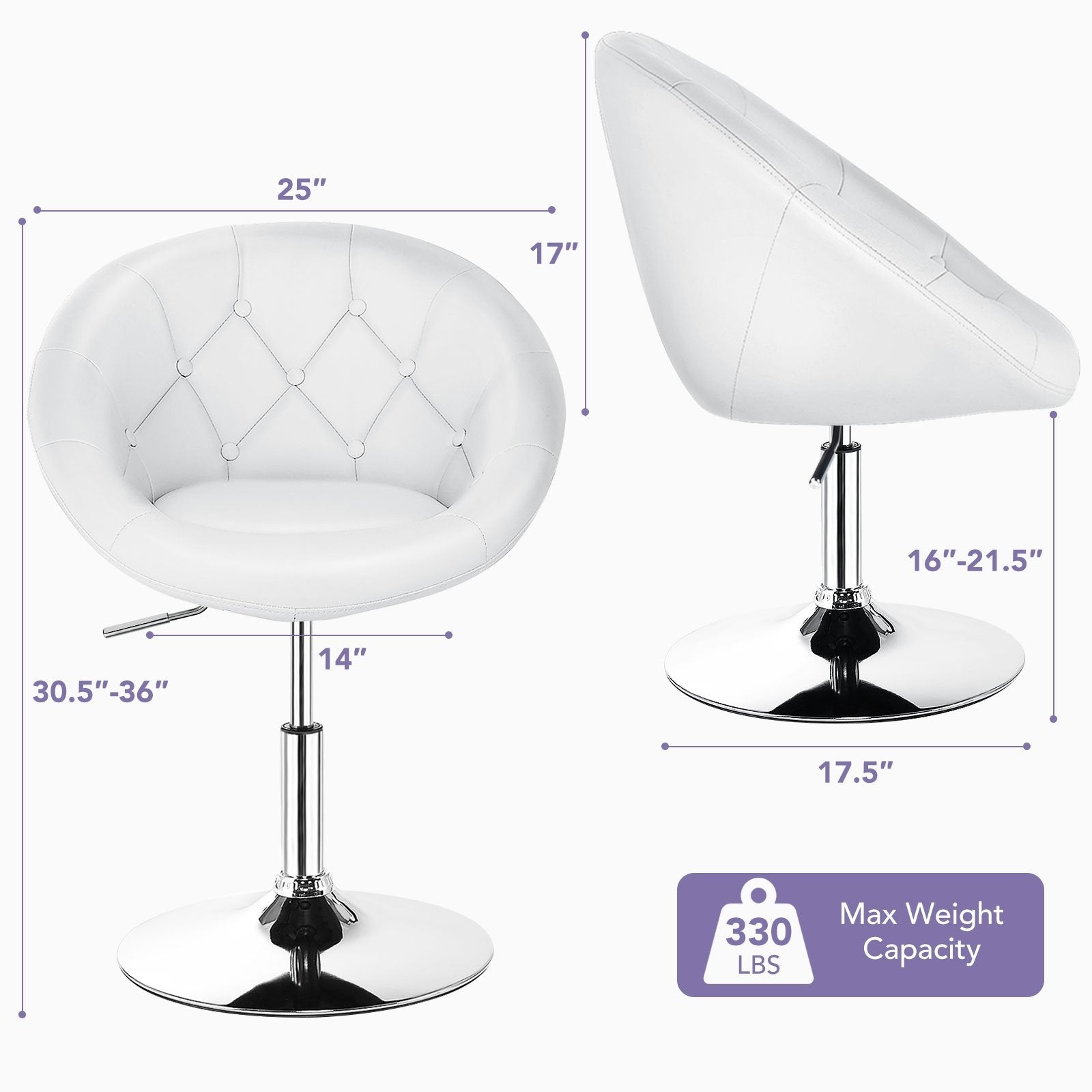 1 Piece Adjustable Modern Swivel Round Tufted, White Leisure Chairs   at Gallery Canada