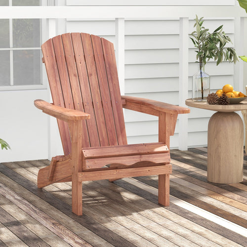 1 Piece Folding Adirondack Chair with High Backrest and Wide Armrests, Brown