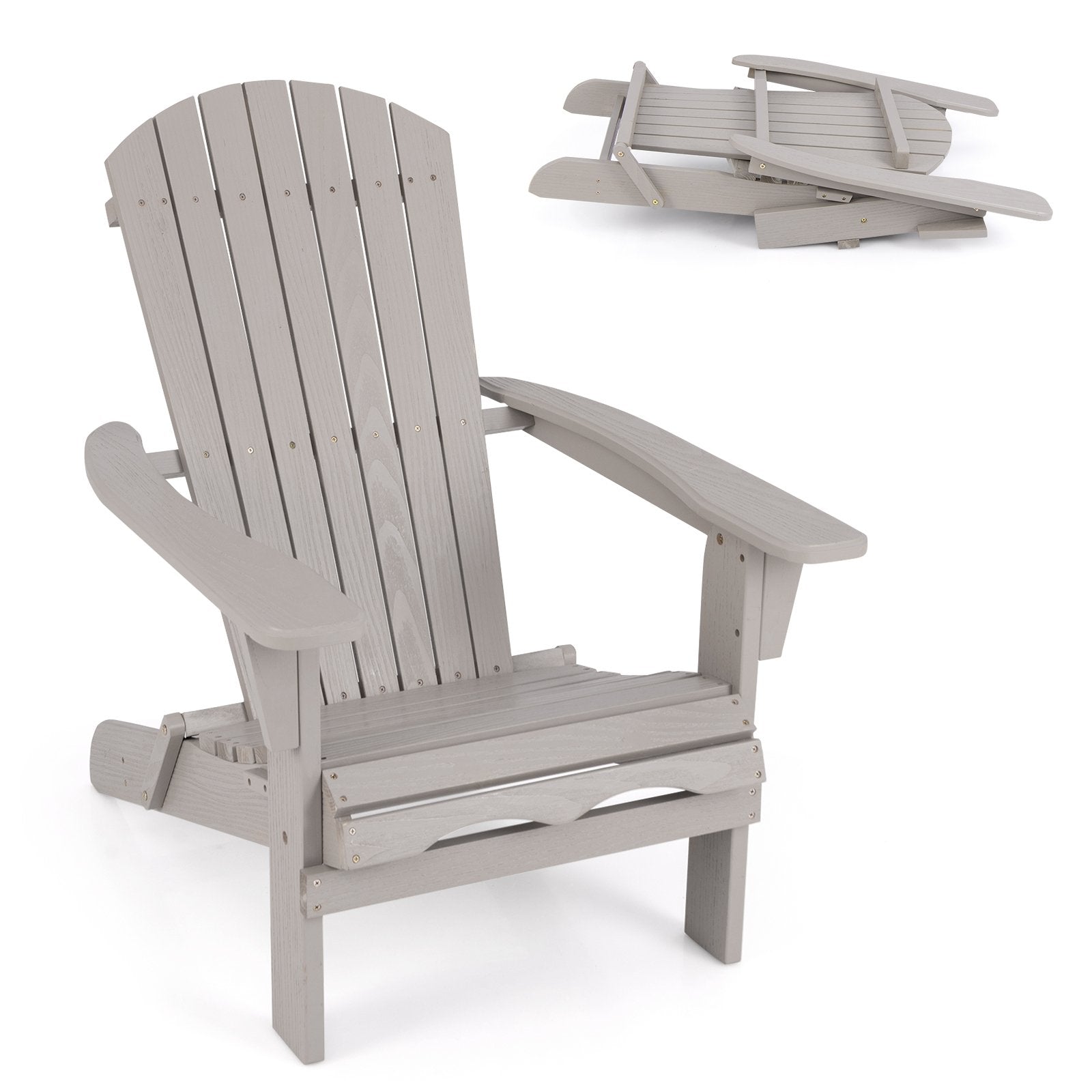 1 Piece Folding Adirondack Chair with High Backrest and Wide Armrests, Gray Adirondack Chairs Gray  at Gallery Canada