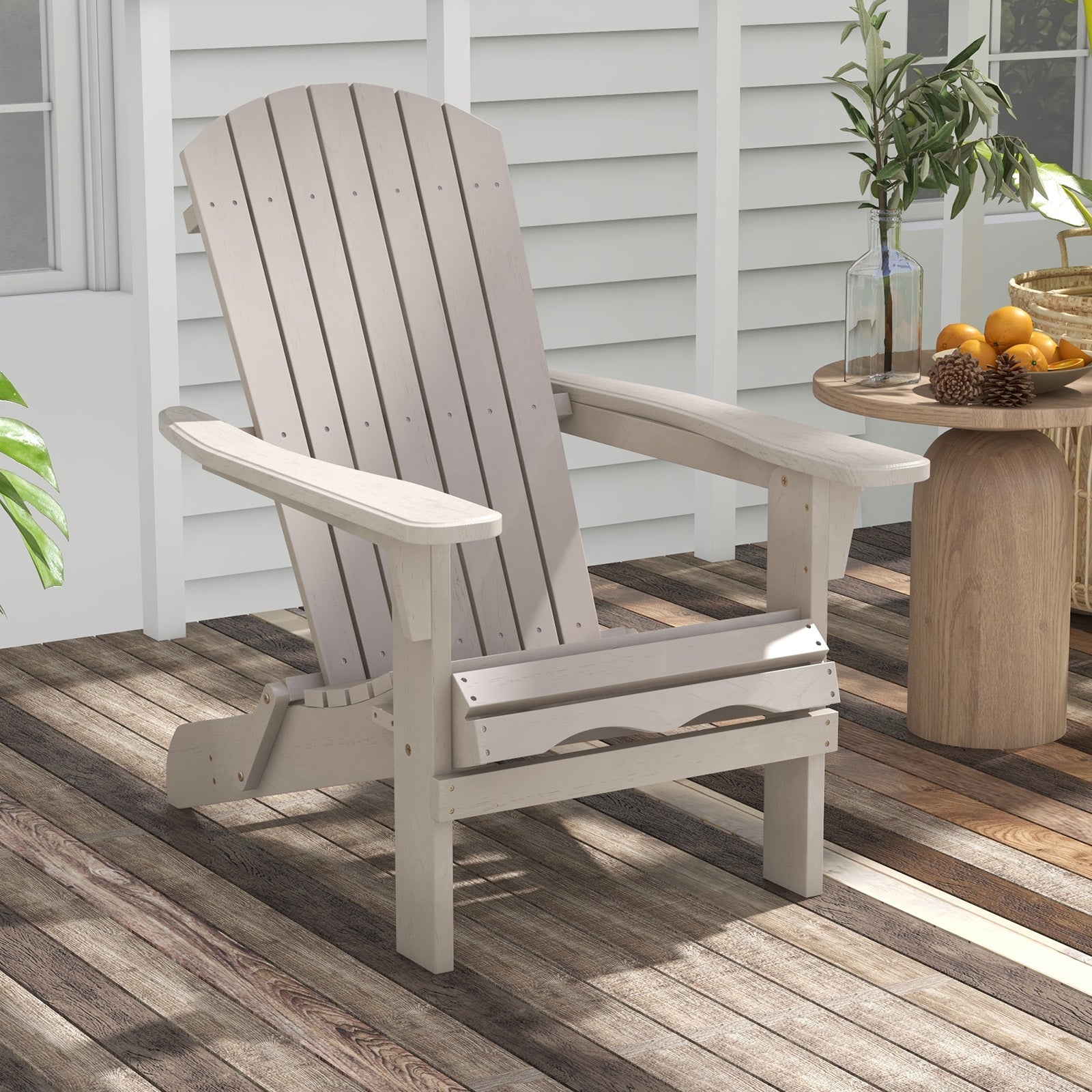 1 Piece Folding Adirondack Chair with High Backrest and Wide Armrests, Gray Adirondack Chairs   at Gallery Canada