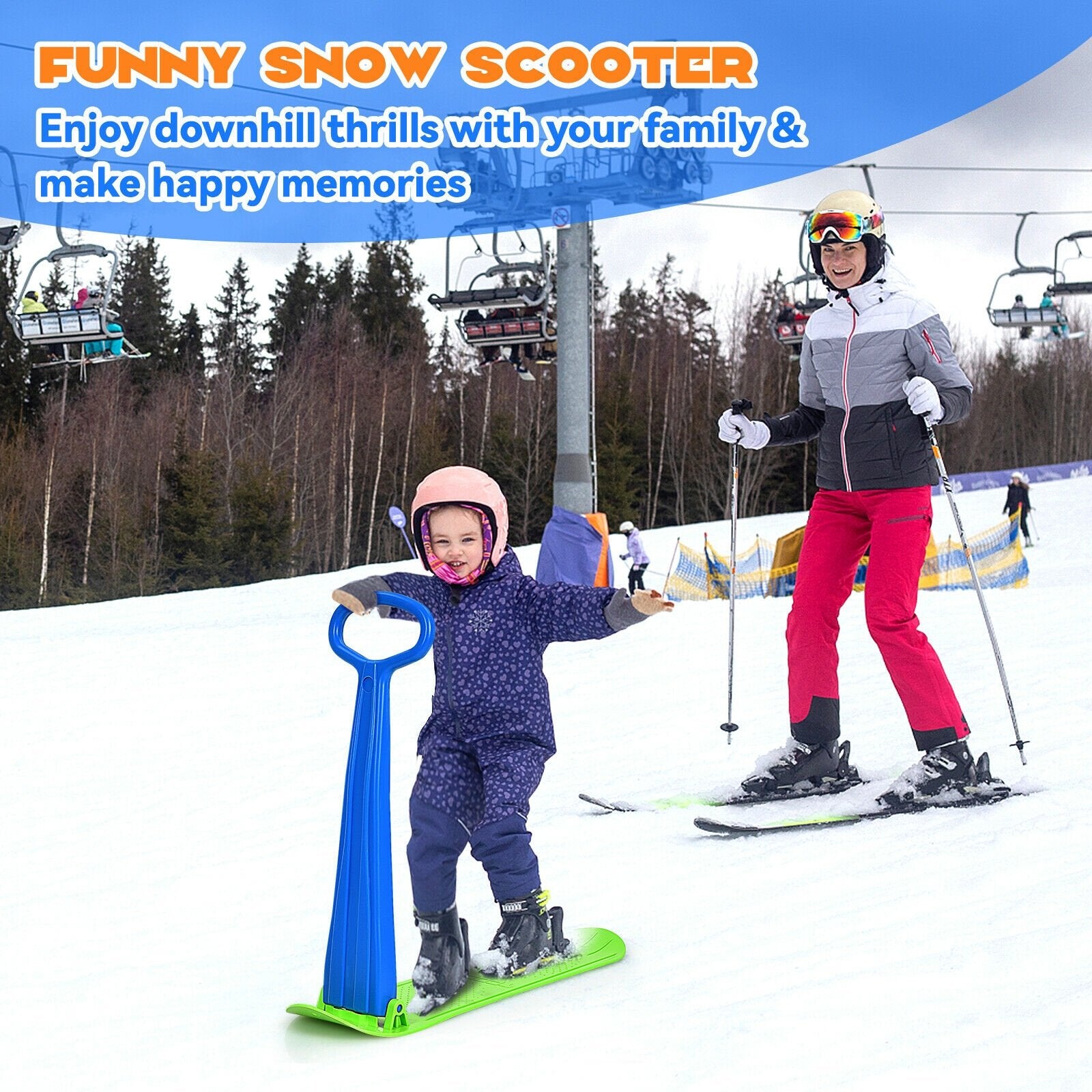 1-Rider Snow Scooter with Grip Handle, Blue Winter Sports & Activities   at Gallery Canada