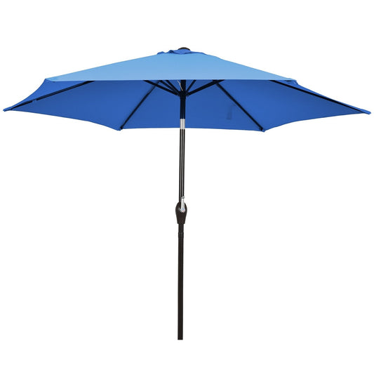 10' 6 Ribs Patio Umbrella with Crank without Weight Base, Blue Outdoor Umbrellas   at Gallery Canada