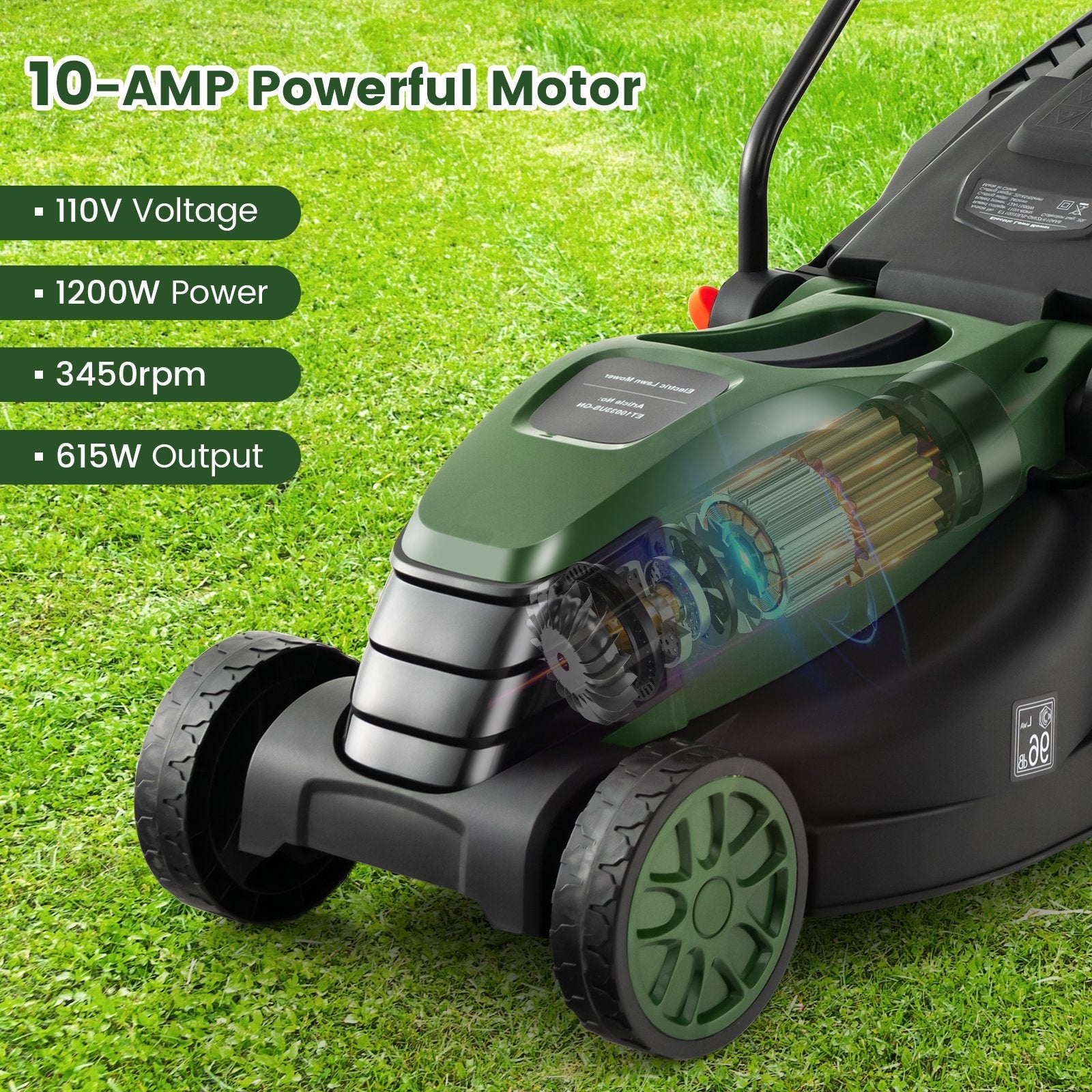 10 AMP 13 Inch Electric Corded Lawn Mower with Collection Box, Blue & Green Garden Tools   at Gallery Canada