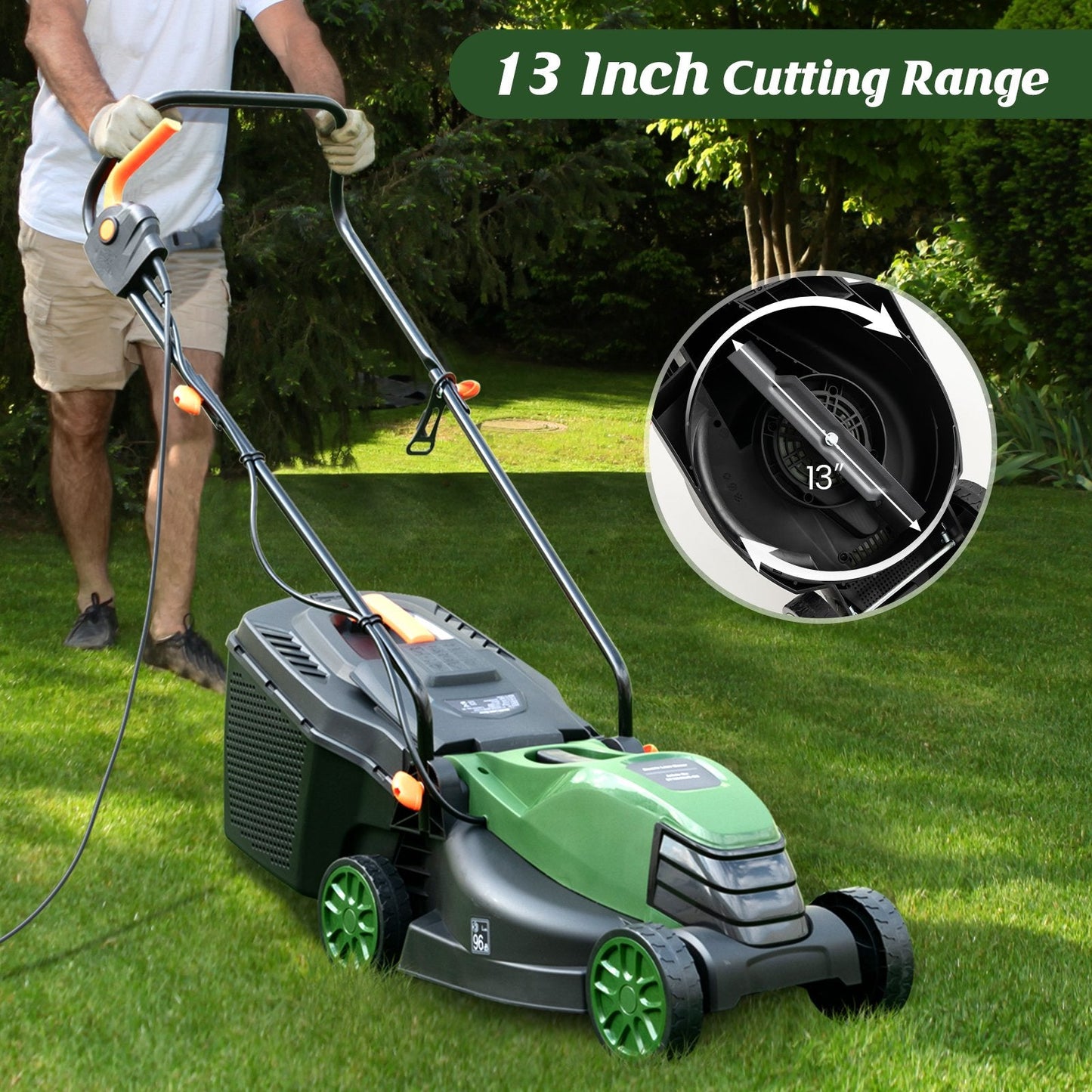 10 AMP 13 Inch Electric Corded Lawn Mower with Collection Box, Blue & Green Garden Tools   at Gallery Canada