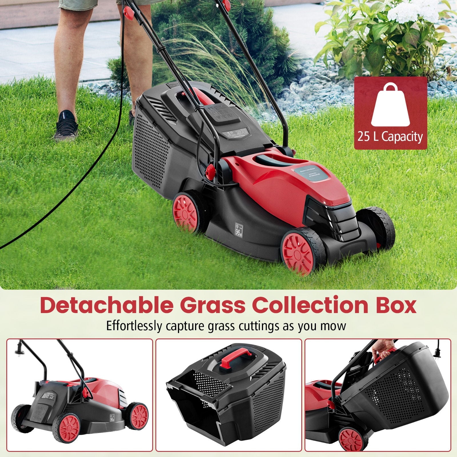 10 AMP 13 Inch Electric Corded Lawn Mower with Collection Box, Red Garden Tools   at Gallery Canada