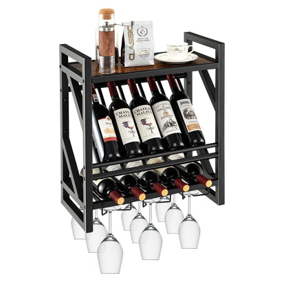 10 Bottles Wall Mounted Wine Rack with Glass Holder, Black Wine Racks   at Gallery Canada