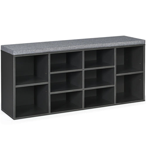 10-Cube Organizer  Entryway Padded Shoe Storage Bench, Gray