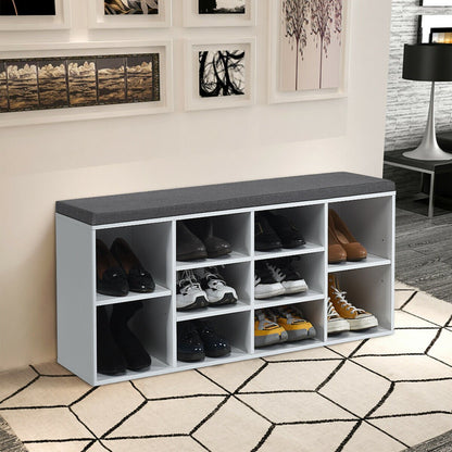 10-Cube Organizer  Entryway Padded Shoe Storage Bench, White Shoe Racks & Storage Benches   at Gallery Canada