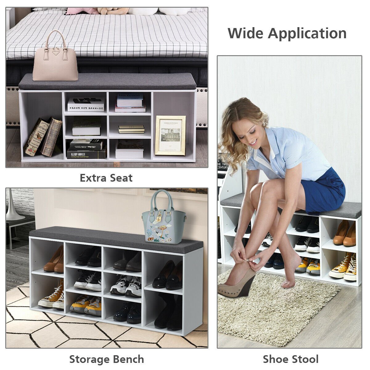 10-Cube Organizer  Entryway Padded Shoe Storage Bench, White Shoe Racks & Storage Benches   at Gallery Canada