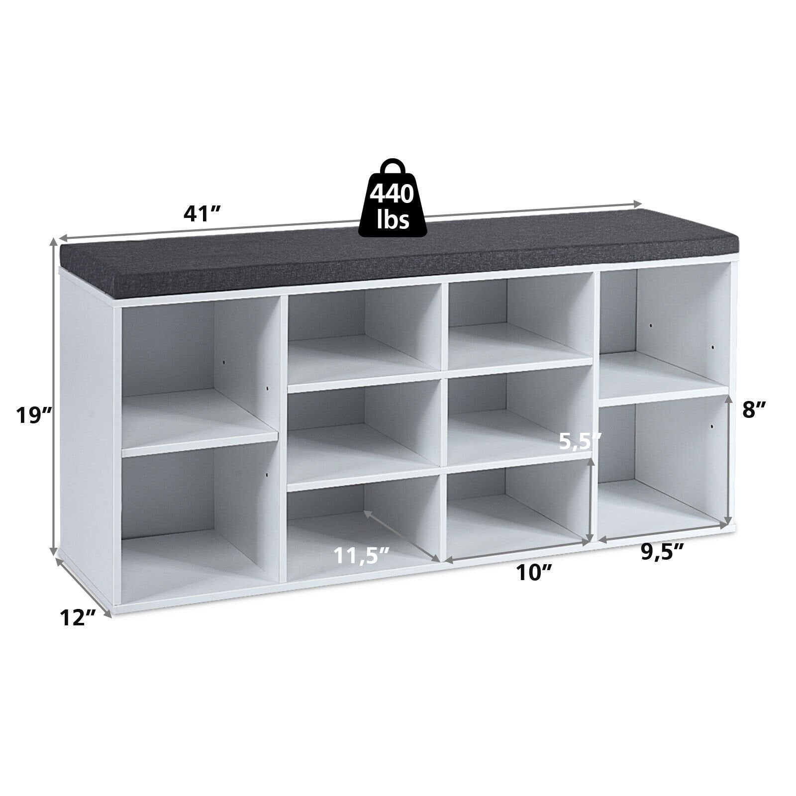 10-Cube Organizer  Entryway Padded Shoe Storage Bench, White Shoe Racks & Storage Benches   at Gallery Canada