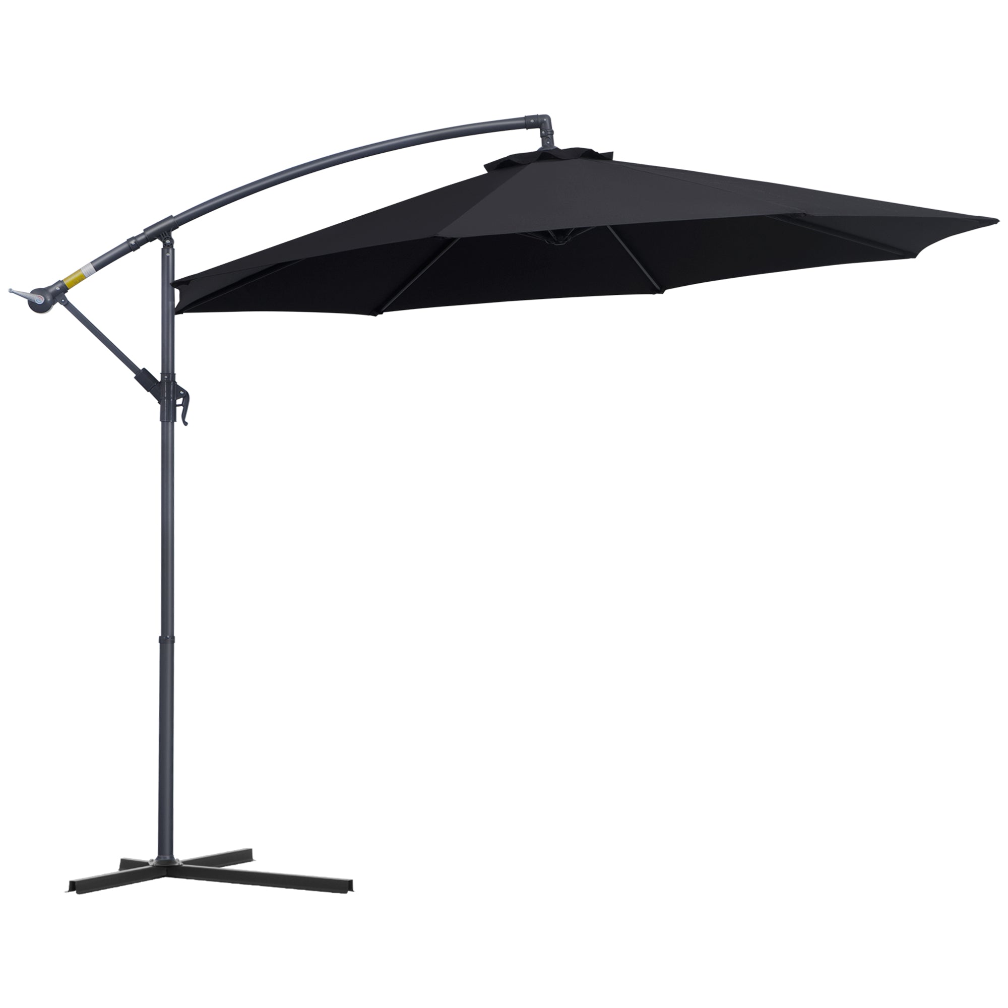 10' Deluxe Patio Umbrella Outdoor Market Parasol Banana Hanging Offset Sunshade Crank Cross Base Black Cantilever Umbrellas Black  at Gallery Canada