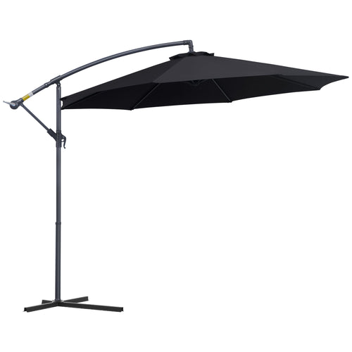 10' Deluxe Patio Umbrella Outdoor Market Parasol Banana Hanging Offset Sunshade Crank Cross Base Black