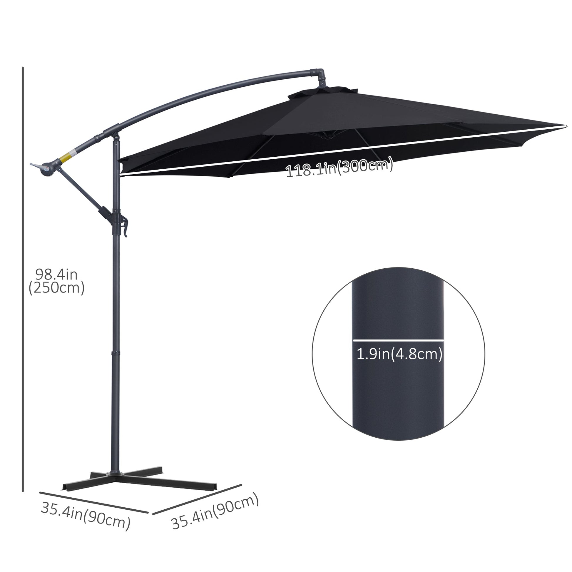 10' Deluxe Patio Umbrella Outdoor Market Parasol Banana Hanging Offset Sunshade Crank Cross Base Black Cantilever Umbrellas   at Gallery Canada