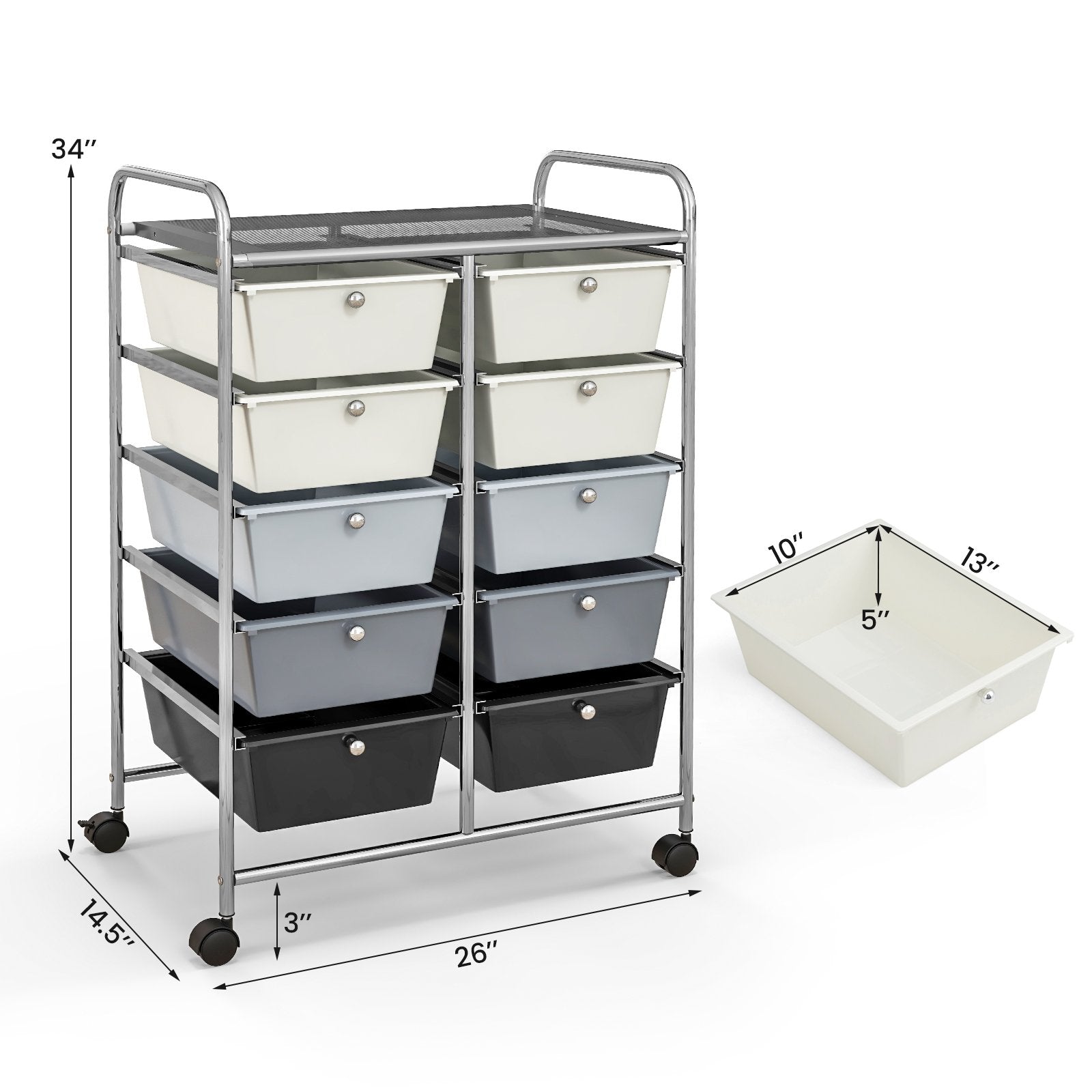 10-Drawer Rolling Storage Cart, Beige & Gray File Cabinets   at Gallery Canada