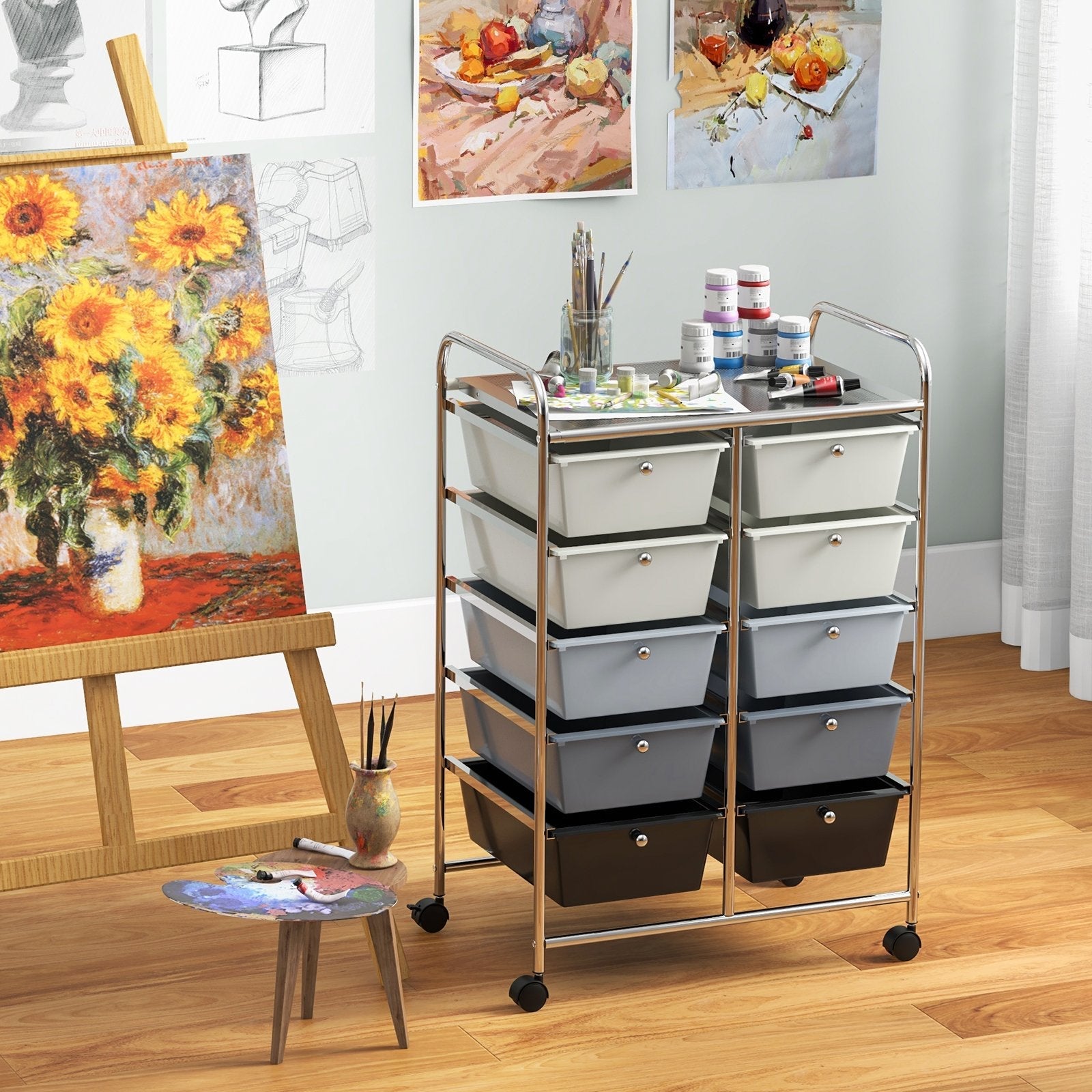 10-Drawer Rolling Storage Cart, Beige & Gray File Cabinets   at Gallery Canada