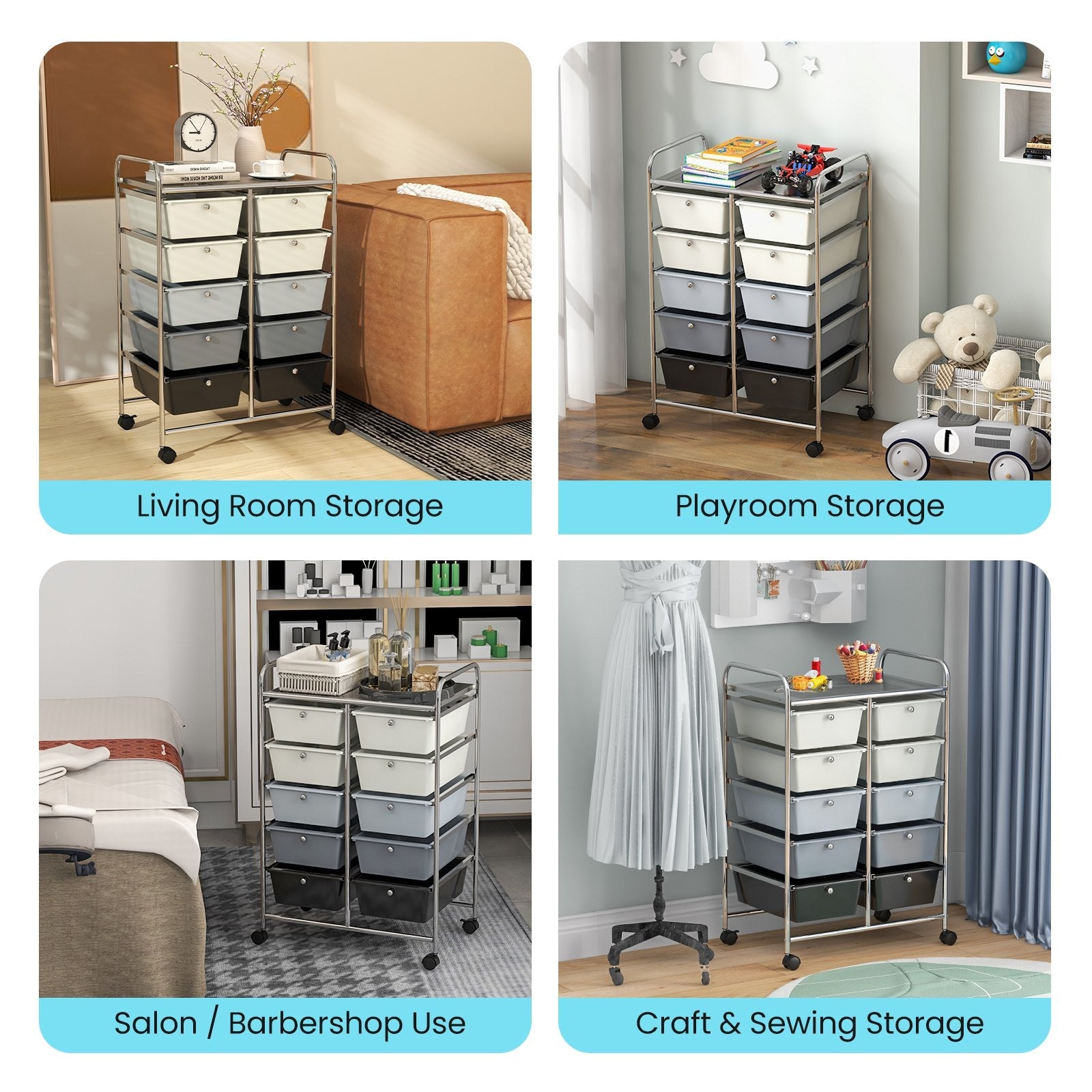 10-Drawer Rolling Storage Cart, Beige & Gray File Cabinets   at Gallery Canada