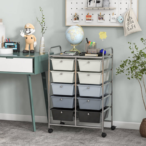 10-Drawer Rolling Storage Cart, Beige & Gray