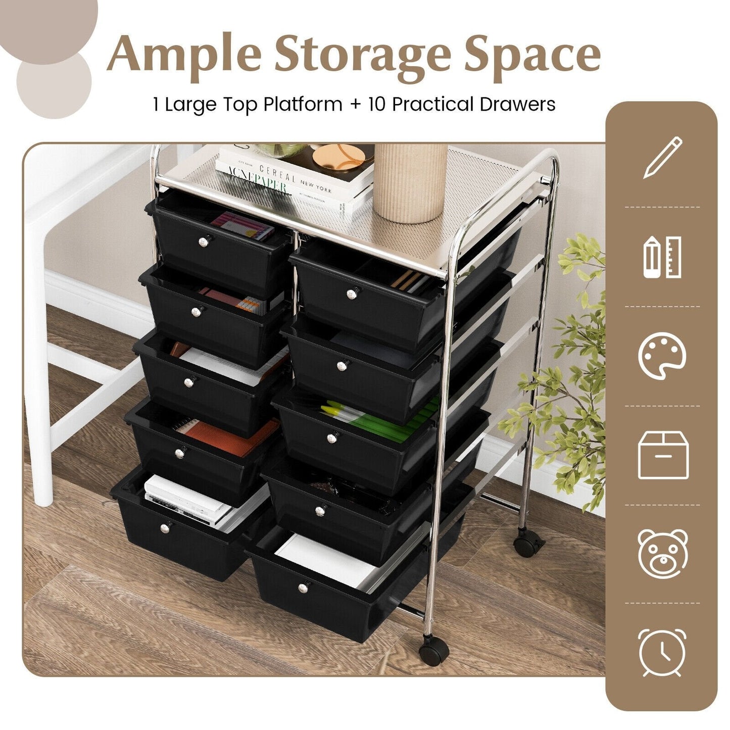 10-Drawer Rolling Storage Cart, Black File Cabinets   at Gallery Canada