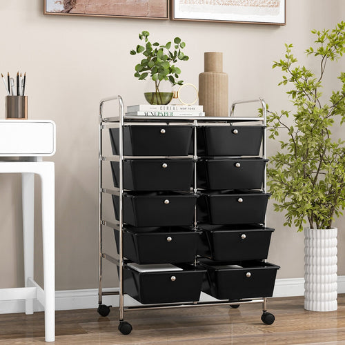 10-Drawer Rolling Storage Cart, Black