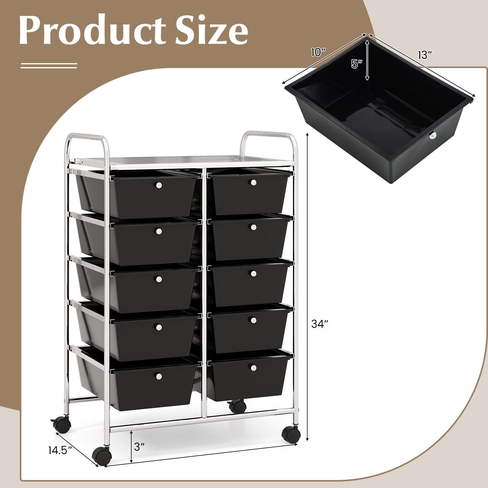 10-Drawer Rolling Storage Cart, Black File Cabinets   at Gallery Canada