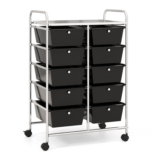 10-Drawer Rolling Storage Cart, Black