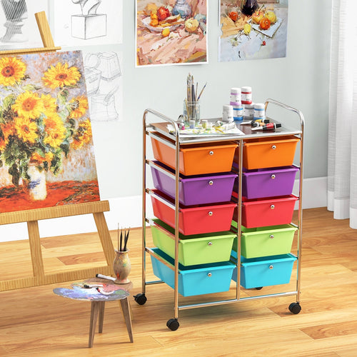 10-Drawer Rolling Storage Cart, Deep Multicolor