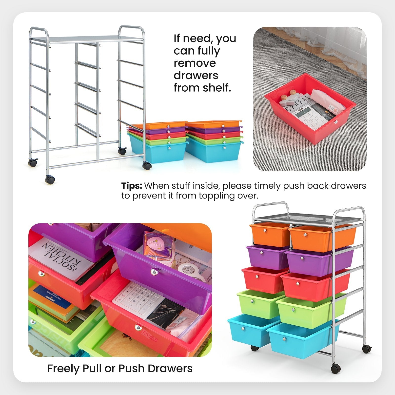 10-Drawer Rolling Storage Cart, Deep Multicolor File Cabinets   at Gallery Canada