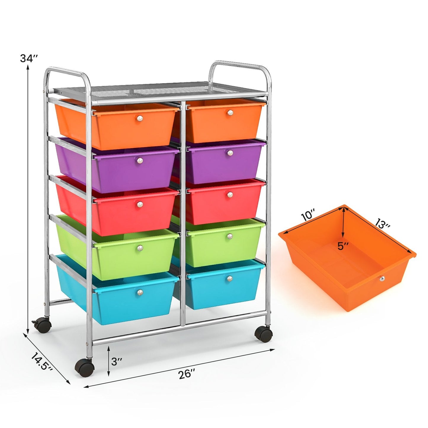 10-Drawer Rolling Storage Cart, Deep Multicolor File Cabinets   at Gallery Canada