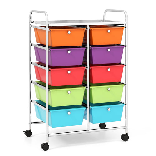 10-Drawer Rolling Storage Cart, Deep Multicolor