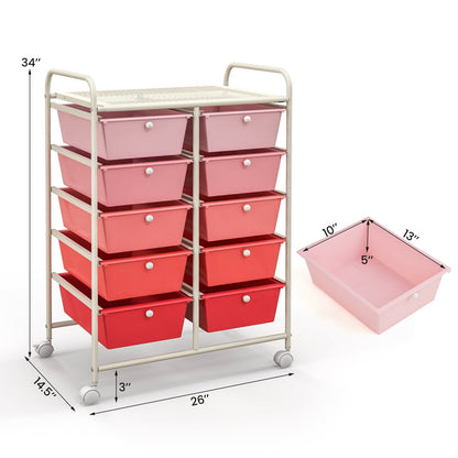 10-Drawer Rolling Storage Cart, Gradient Pink File Cabinets   at Gallery Canada