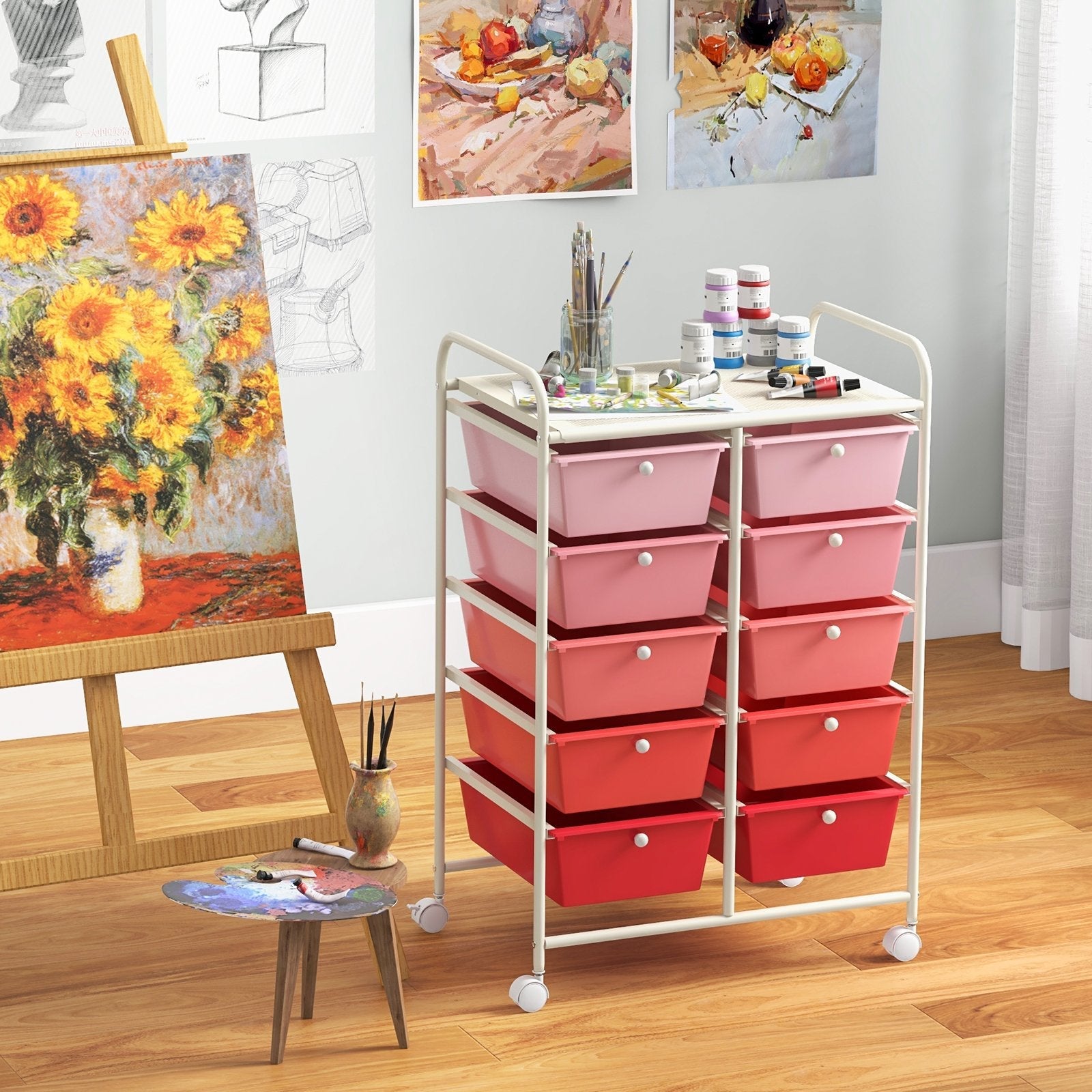 10-Drawer Rolling Storage Cart, Gradient Pink File Cabinets   at Gallery Canada