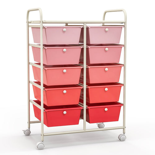 10-Drawer Rolling Storage Cart, Gradient Pink