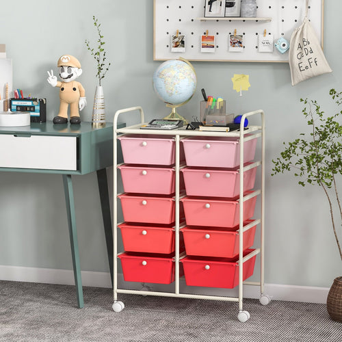 10-Drawer Rolling Storage Cart, Gradient Pink